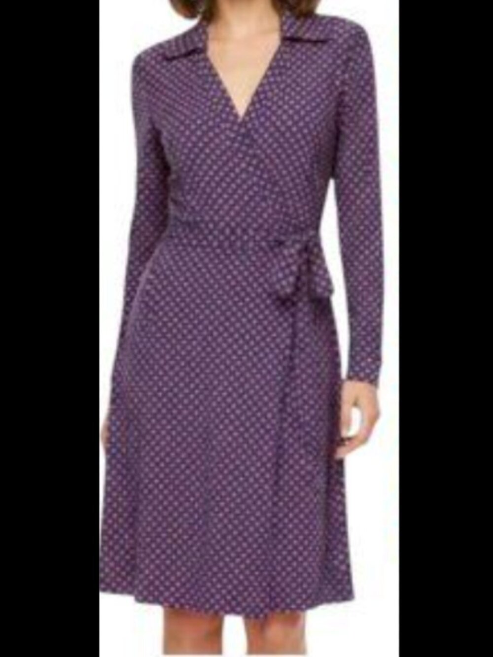 Tommy Hilfiger Print Wrap Dress, Collared V-Neck Long Sleeve - Womens Small